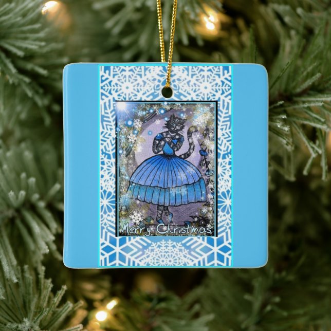 Ballerina Cat Ceramic Ornament (Tree)