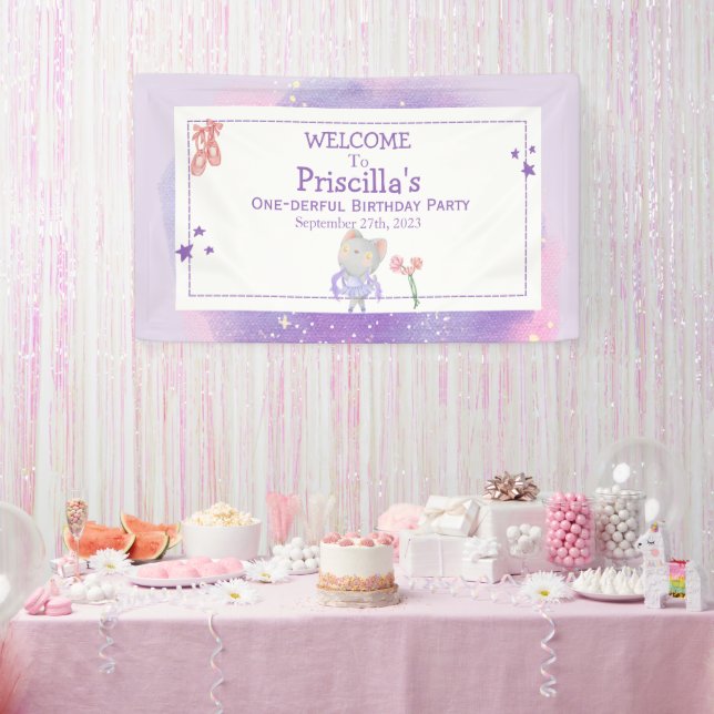 Ballerina Cat Kids Birthday Party Banner (Party)