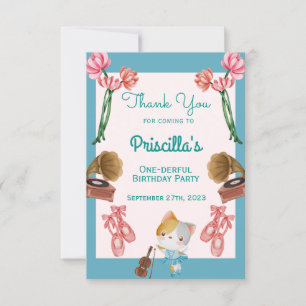 Ballerina Cat Kids Birthday Party Thank You Card