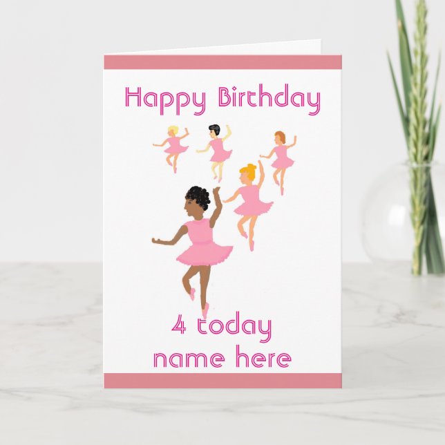 Ballerina, childs birthday card add name age front (Front)
