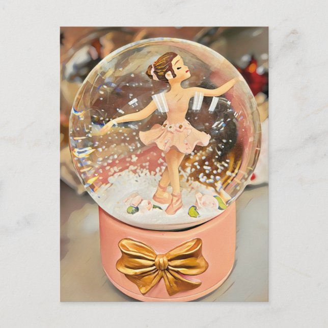 Ballerina Christmas Snow Globe Postcard (Front)