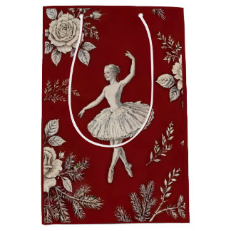 Ballerina Christmas Toile - Classic Red Medium Gift Bag