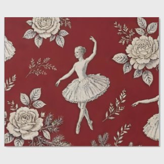 Ballerina Christmas Toile Wrap - Classic Red Wrapping Paper