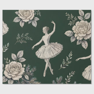 Ballerina Christmas Toile Wrap - Hunter Green Wrapping Paper