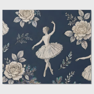 Ballerina Christmas Toile Wrap - Midnight Navy Wrapping Paper