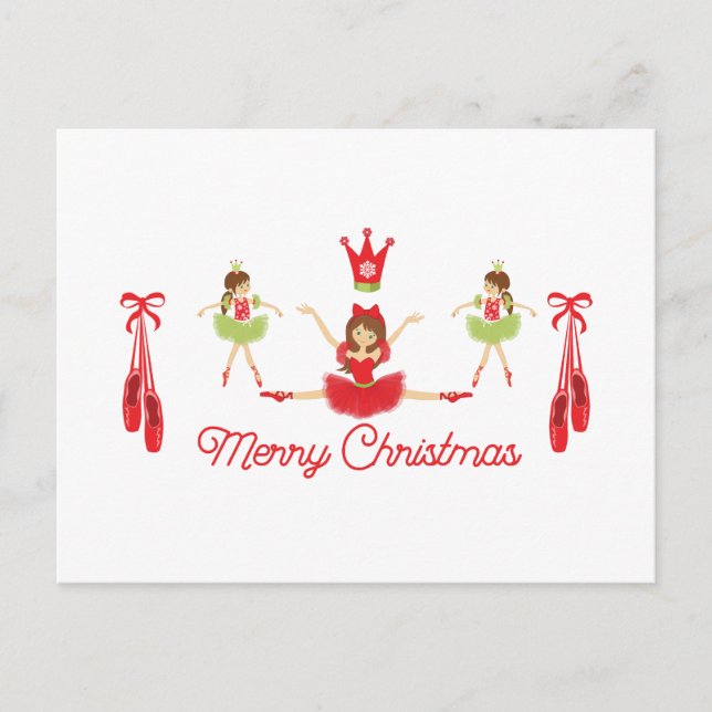 Ballerina Christmas with Balet Shoes Red and Green Postcard (Front)