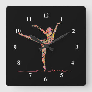 Ballerina cute girl dancing ballet square wall clock