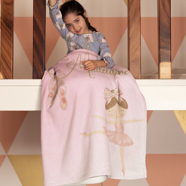 Ballerina Cute Pink Girl Modern  Fleece Blanket (Creator Uploaded)