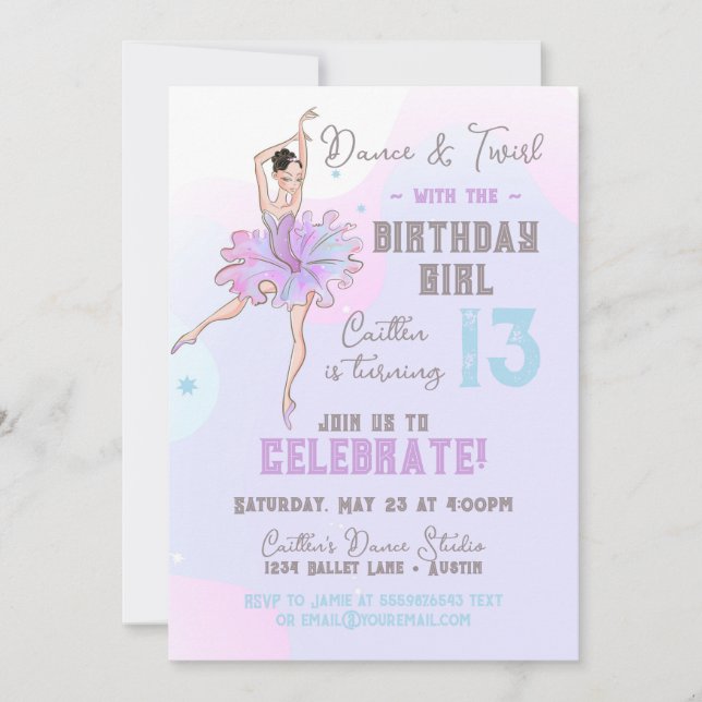 Ballerina Dance and Twirl Teen Birthday Invitation (Front)