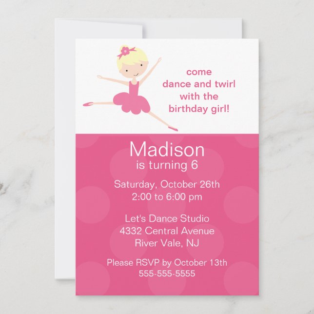 Ballerina Dance Birthday Invitation (Front)