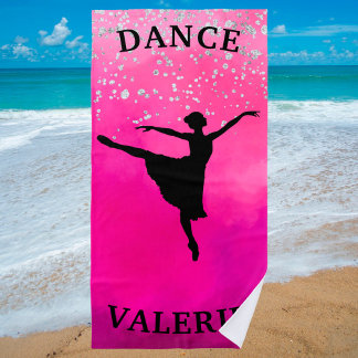 Ballerina Dance Pink Ombre Sparkle Beach Towel