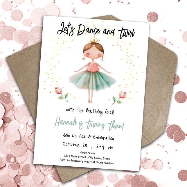 Ballerina Dance Twirl 3rd Birthday Girl Invitation (Creator Uploaded)