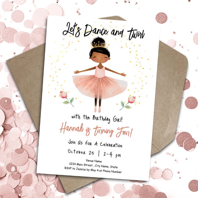 Ballerina Dance Twirl 4th Birthday Girl Pink Invitation (Creator Uploaded)