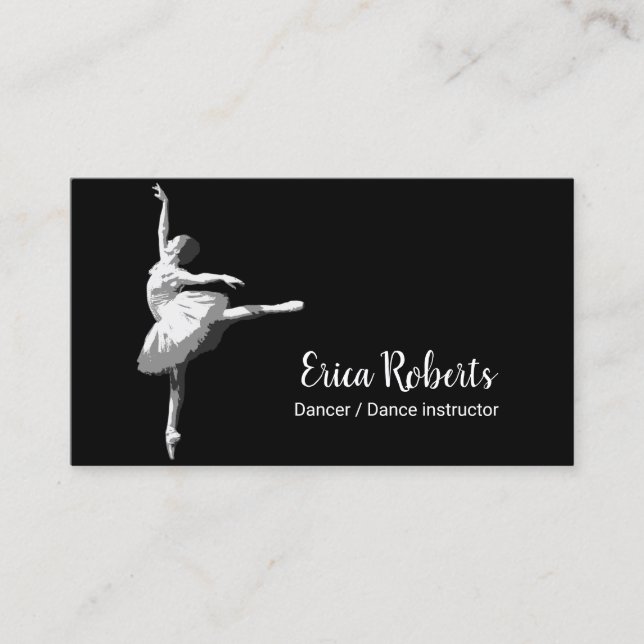 Ballerina Dancer Dance Instructor Elegant Black Business Card (Front)