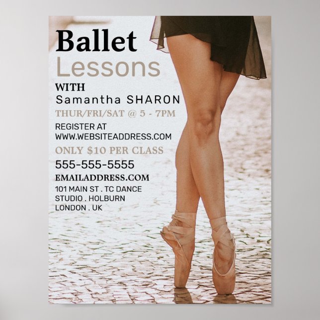 Ballerina Dancer, Dance Lesson Advertising Poster (Front)