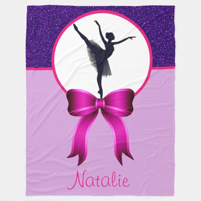 Ballerina Dancer Glitter and Bow Fleece Blanket (Front)