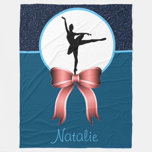 Ballerina Dancer Glitter and Bow Fleece Blanket (Front)