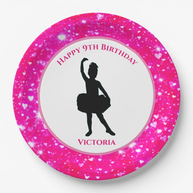 Ballerina Dancer "Happy Birthday" Paper Plates (Front)