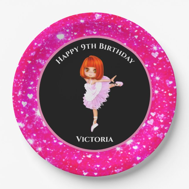 Ballerina Dancer "Happy Birthday" Paper Plates (Front)