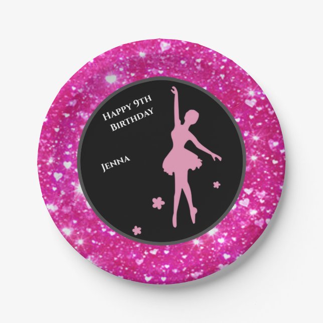 Ballerina Dancer "Happy Birthday" Paper Plates (Front)
