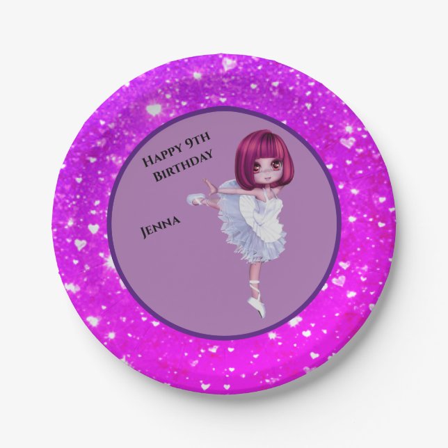 Ballerina Dancer "Happy Birthday" Paper Plates (Front)