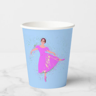 Ballerina Dancer in Magenta Pink Dress Paper Cups