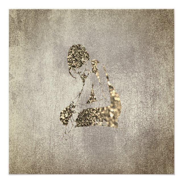 Ballerina Dancer Metallic Grey Foxier Glitter Gold Poster (Front)