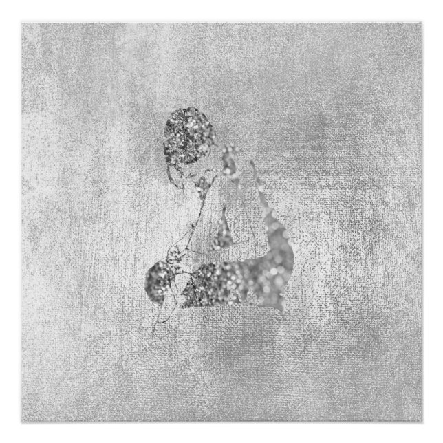 Ballerina Dancer Metallic Silver Grey Glitter Poster (Front)