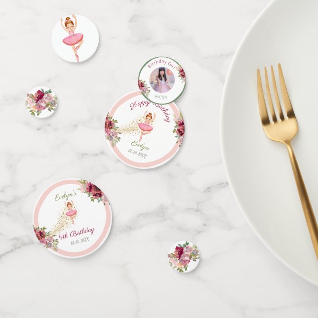 Ballerina Dancer| Pink Floral Ballet Birthday Confetti (Group)