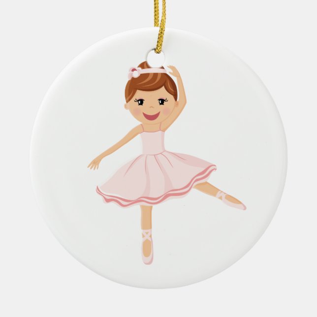 Ballerina Dancer with brown hair Ceramic Tree Decoration (Front)