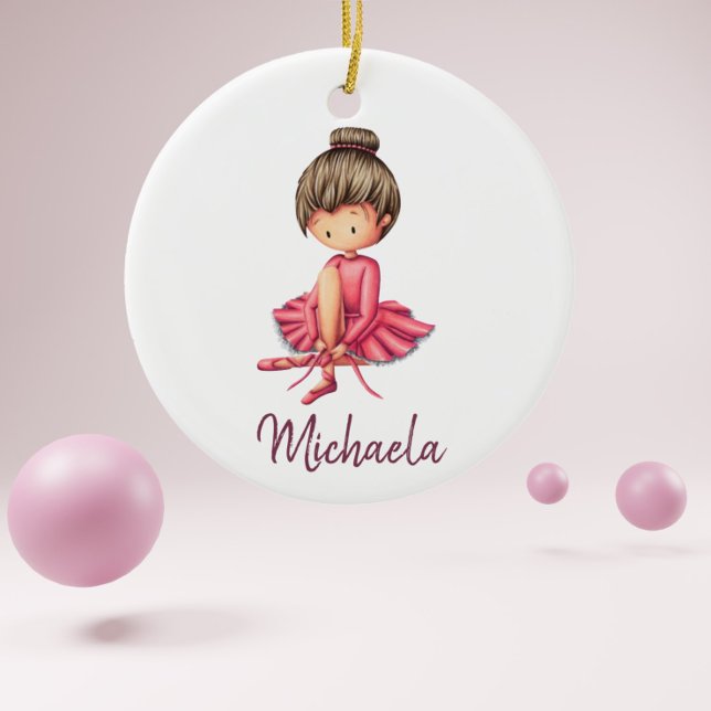Ballerina Dancer with Pink Leotard Kids Christmas Ceramic Tree Decoration (Creator Uploaded)