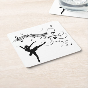 Ballerina Dancing and the Music Follows Square Paper Coaster