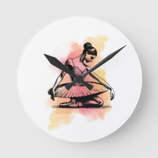Ballerina Dancing in Color  Round Clock