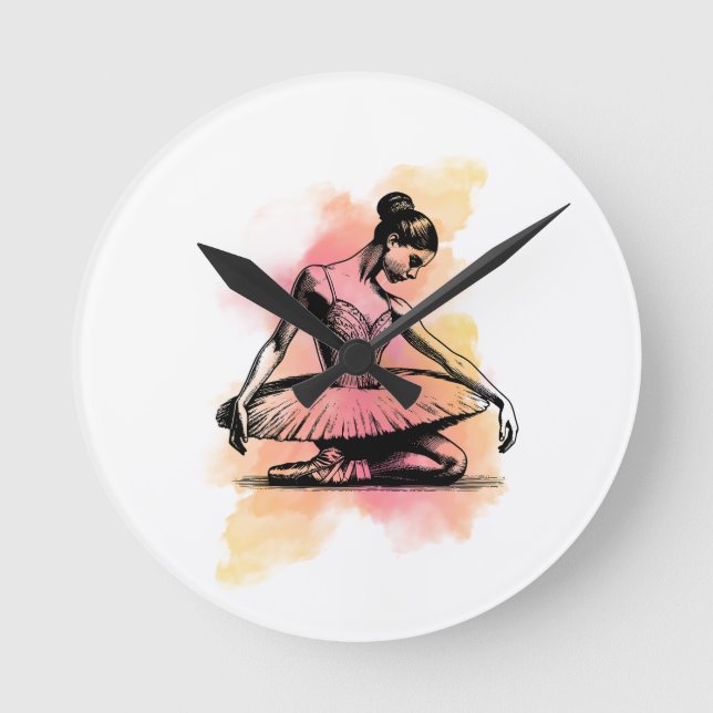 Ballerina Dancing in Color  Round Clock (Front)