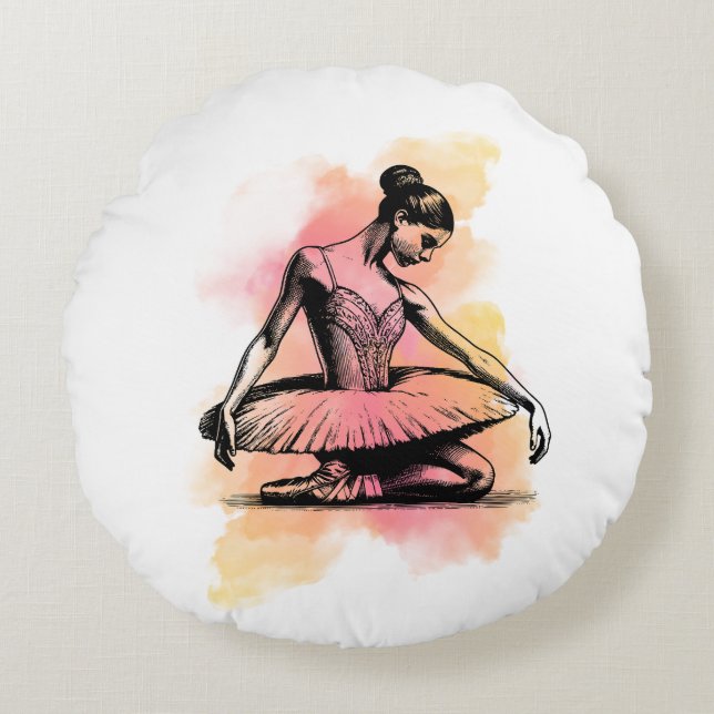 Ballerina Dancing in Colour  Round Cushion (Front)