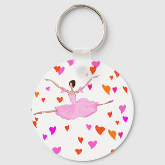 Ballerina dancing in Colourful Hearts Key Ring