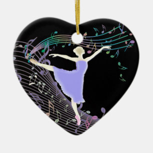 Ballerina Dancing in Fantasy Rainbow Music Notes Ceramic Tree Decoration