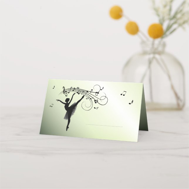 Ballerina Dancing with Music Green Glow Place Card (Front)