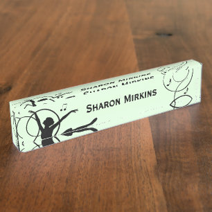 Ballerina Dancing with Music Green Nameplate