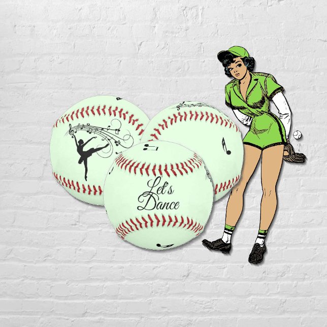 Ballerina Dancing with Music Green Softball (Lady ballet softball team ball)