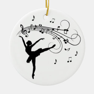 Ballerina Dancing with Music Notes Ceramic Tree Decoration