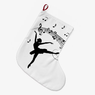 Ballerina Dancing with Music Notes Large Christmas Stocking