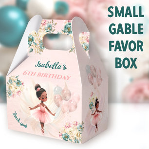 Ballerina Dark Skin Hair Pink Floral Girl Birthday Favour Box