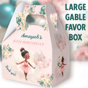 Ballerina Dark Skin Pink Girl Birthday Large Favour Box