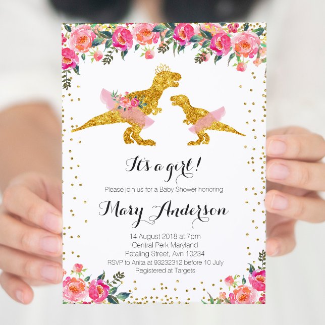 Ballerina Dinosaur Pink Princess Crown Invitation (Creator Uploaded)