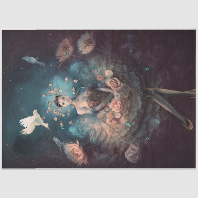  Ballerina dreaming Bird Floral Butterflies  Tissue Paper (Front)