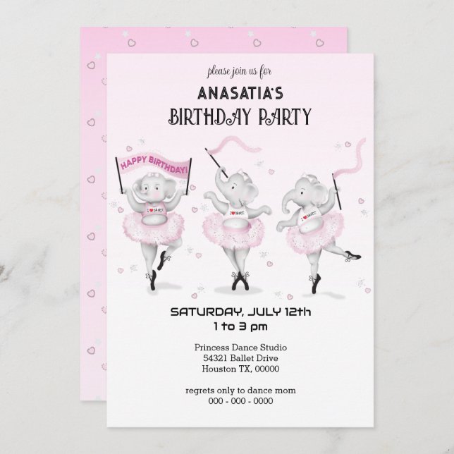 Ballerina Elephant Dance Recital Invitation (Front/Back)