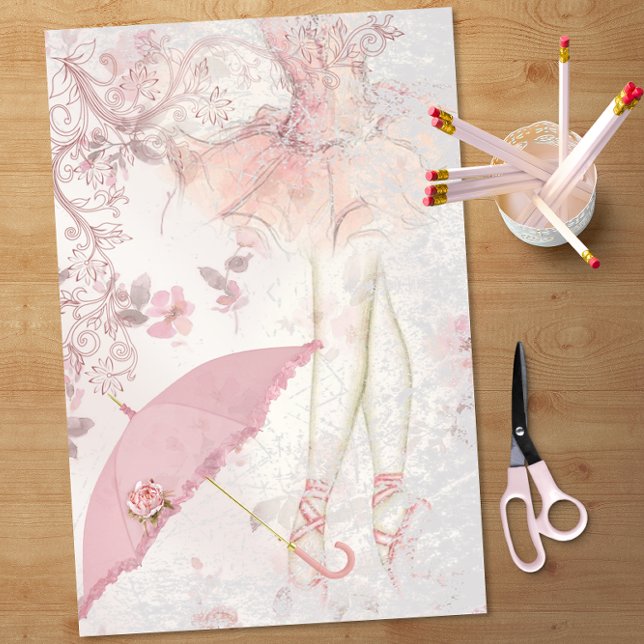 Ballerina en Pointe Pink Parasol Floral Decoupage Tissue Paper (Creator Uploaded)