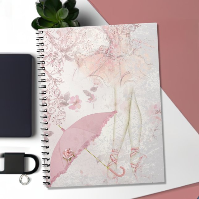 Ballerina en Pointe Pink Parasol Floral Notebook (Creator Uploaded)
