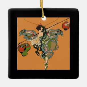 Ballerina Faerie With Lanterns Ceramic Ornament